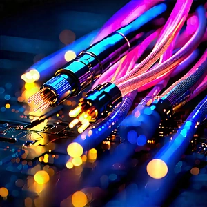 Close-up of fiber optic cables