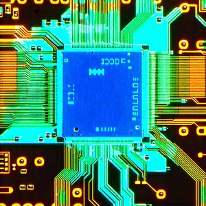 Tech Watercolor Painting: Circuit board with blue light (glow:1.34)