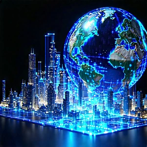 Artificial Intelligence Visualization With Large, Blue,
