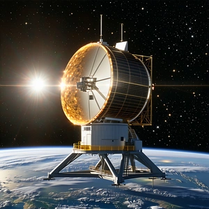 A Large Satellite Dish, Which Is Situated On Top Of A Large Structure