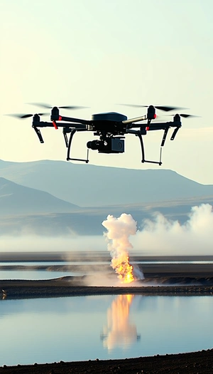 A Drone Flying Over A Field, With A Smoke Trail Following It