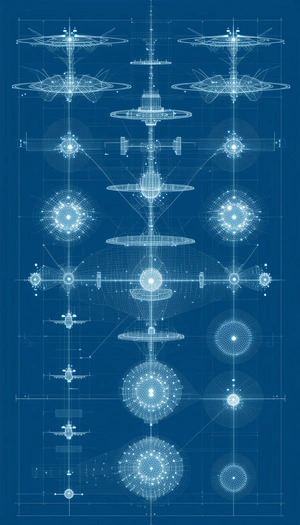 A Blue Background With A Series Of White And Blue Circles And Lines