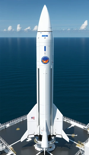A White Rocket Ship Is Floating On The Water