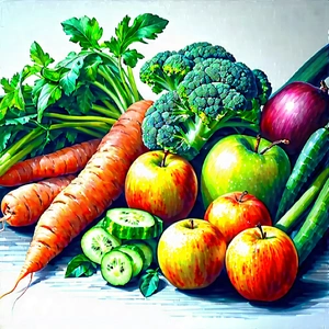 Lifestyle Pastel Drawing: Wellness scene with healthy food