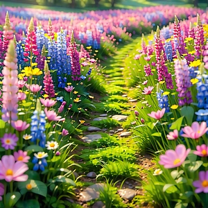 Nature Product Photography: Path Through Flowering Meadow With Image, There