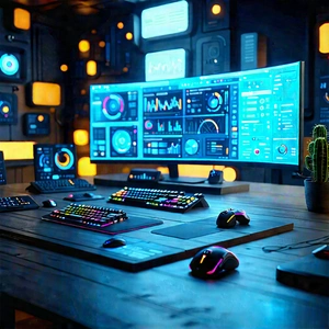 Futuristic (digital:1.15) workspace