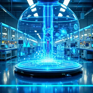 Tech Unreal Engine: Healthcare Technology In Manufacturing Facility With Large, Blue,