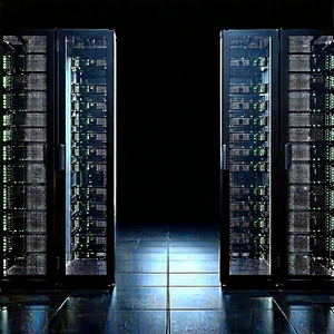 Server Rack With Digital Particles With Large, Black,