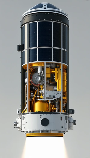 A Large Spacecraft Is Shown In A Close-up View