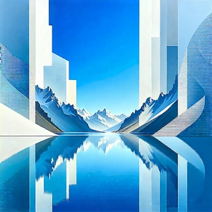 Nature Geometric Design: Clear Sky Over Alpine Lake With Image, There
