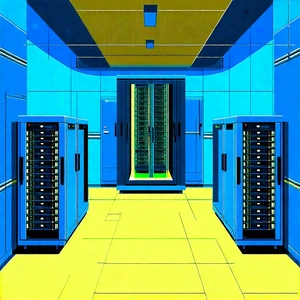 Tech Linocut Print: Futuristic Server Room With Image, There