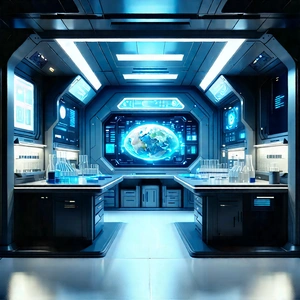 Futuristic Research Laboratory With Futuristic Kitchen,