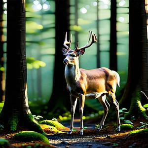 Nature 3d Render: Deer In Forest Environment With Deer Standing
