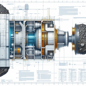 A Detailed Drawing Of A Rocket Engine Is Shown, With Various Parts Labeled