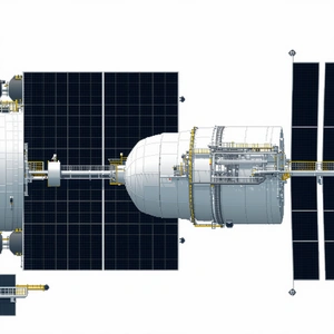 A Large White Spacecraft Is Shown In A White Drawing