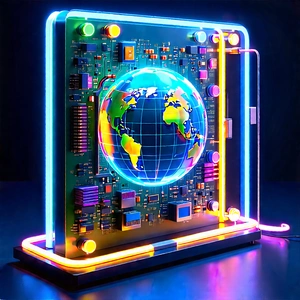 Quantum Computer With Neon Accents With Large, Illuminated