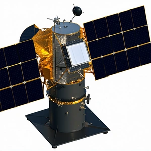 A Spacecraft Is Shown In A Close-up View, With Its Solar Panels And Satellite Dish Clearly Visible