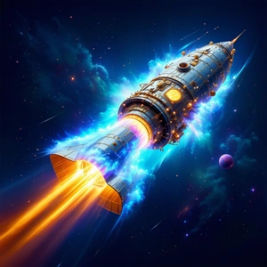 A Spacecraft With A Long, Curved Tail, Flying Through The Night Sky