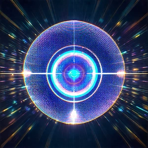 Abstract Glitch Art: Concentric Circles With Prismatic Light With Bright Blue