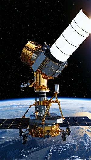 A Large Space Station With A Telescope On Top Of It