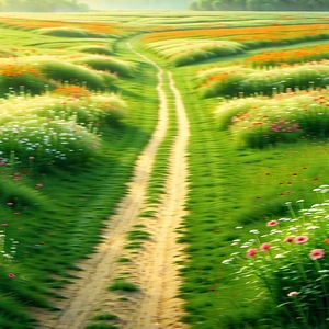 Nature Drone Photography: Path through flowering meadow