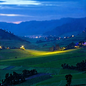Nature Tilt-shift Photography: Valley During Blue Hour With Beautiful Nighttime