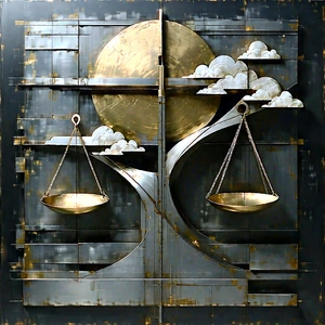 Abstract Woodcut Print: Metal composition with balance