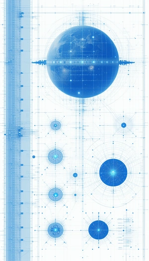 A Blue And White Drawing Of A Space Station Is Displayed