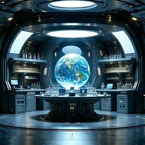 Futuristic Research Laboratory With Image, There