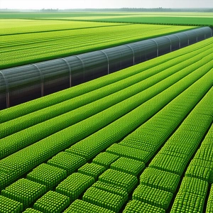 Tech Voxel Art: Agricultural Technology In Manufacturing Facility With Large, Lush