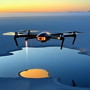 A Small Drone Flying Over A Frozen Lake