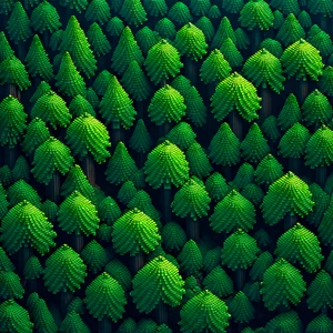 Nature Voxel Art: Aerial view of forest canopy