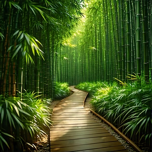 Nature Octane Render: Path Through Bamboo Grove With Wooden Pathway
