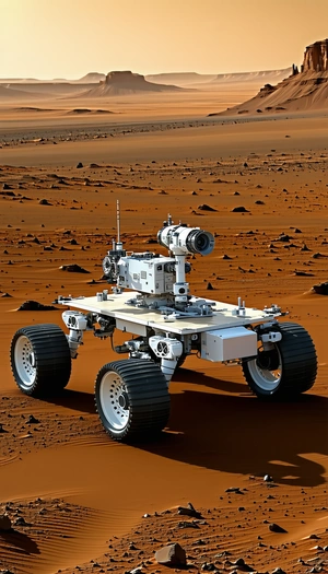 A White Robotic Vehicle With A Large Camera Mounted On Its Front