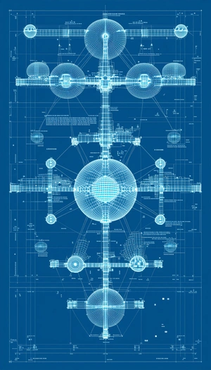 A Blue Drawing Of A Large Structure Is Displayed