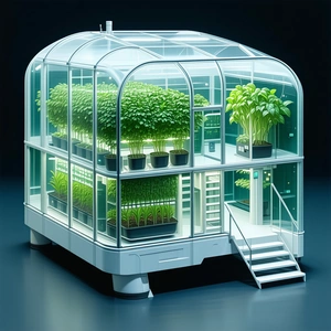 A Large, Modern Greenhouse With A Variety Of Plants Inside