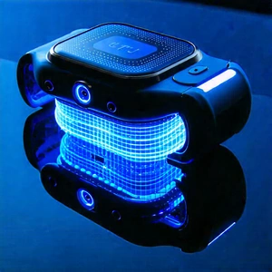 Tech Geometric Design: Innovative Wearable (device:1.46) Design With Blue Glowing