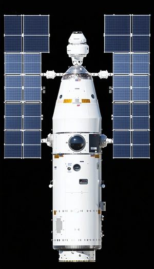 A White Space Shuttle Is Docked With A Space Station