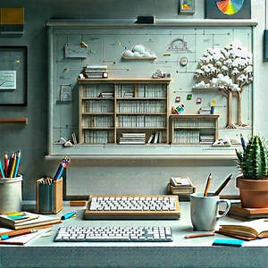 Educational Technology In Tech Office With Desk Keyboard