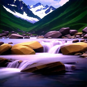 Nature Product Photography: Mountain Stream Surrounded By Rocky Shores With Beautiful Mountain