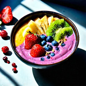 Lifestyle Woodcut Print: Smoothie Bowl Prepared With Vibrant Colors With Bowl Filled