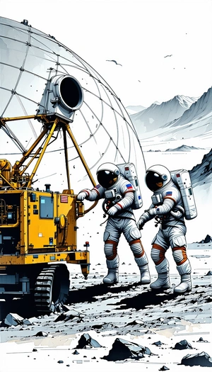 In The Image, There Are Two Astronauts Standing On A Rocky Surface, Possibly On The Moon