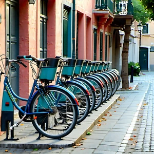 Urban Commercial Photography: City bicycle sharing in historic quarter