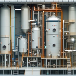 The Image Is A 3d Computer-generated Model Of A Factory With A Large Number Of Pipes And Tanks