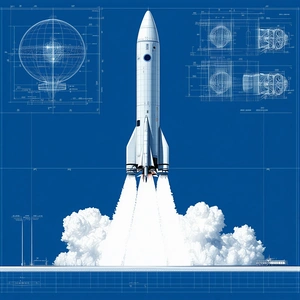 A Rocket Is Shown In A Blue Sky, With Its Engine On