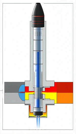 The Image Is A Drawing Of A Large, Cylindrical Object With A Blue And Yellow Stripe