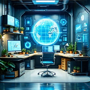 Futuristic Tech Startup Office With Image, There