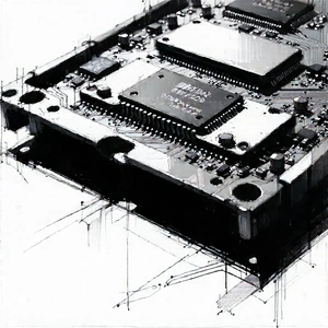 Tech Charcoal Drawing: Close-up of memory module