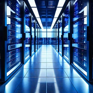 Tech Infographic Style: Futuristic server room