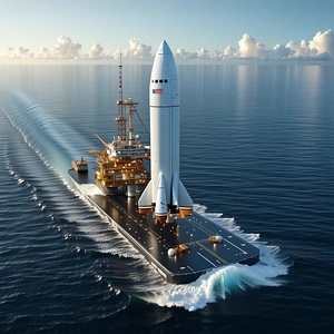 A Large Space Shuttle Is Being Transported On A Boat In The Ocean